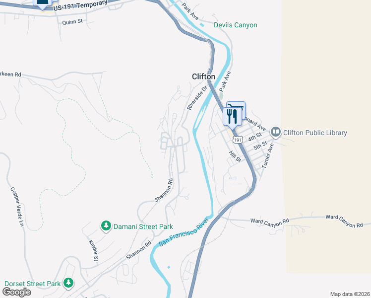 map of restaurants, bars, coffee shops, grocery stores, and more near 207 Vista Heights Road in Clifton