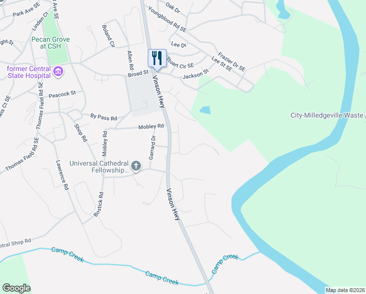 map of restaurants, bars, coffee shops, grocery stores, and more near 164 Fort Wilkinson Road in Milledgeville