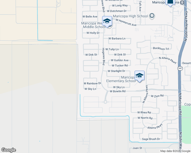 map of restaurants, bars, coffee shops, grocery stores, and more near 46006 Rainbow Drive in Maricopa