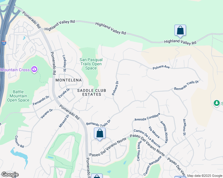 map of restaurants, bars, coffee shops, grocery stores, and more near 18650 Polvera Drive in San Diego