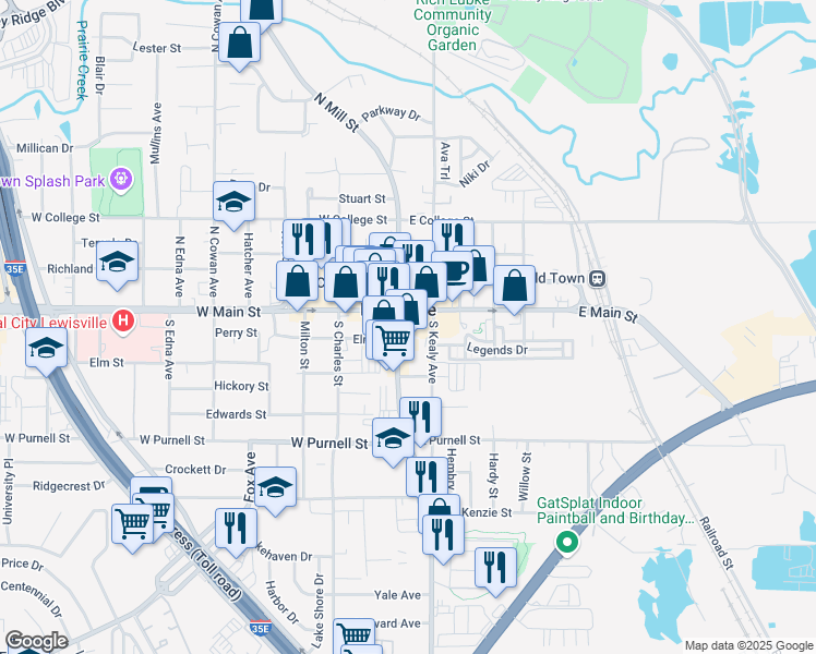 map of restaurants, bars, coffee shops, grocery stores, and more near in Lewisville