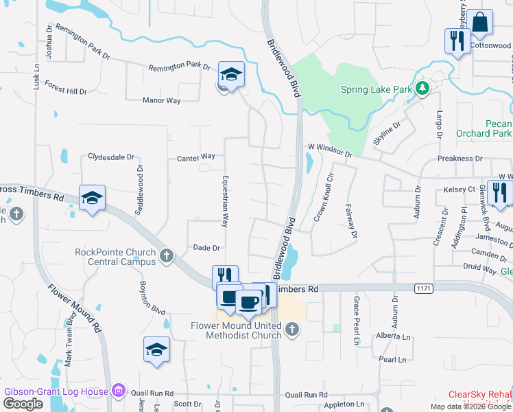 map of restaurants, bars, coffee shops, grocery stores, and more near 4216 Remington Park Court in Flower Mound
