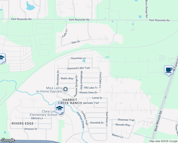 map of restaurants, bars, coffee shops, grocery stores, and more near 1829 Foxfield Way in Justin
