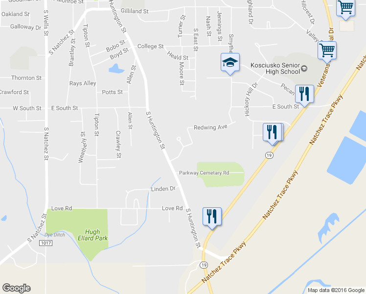 map of restaurants, bars, coffee shops, grocery stores, and more near 700 Arrowhead Drive in Kosciusko