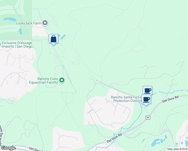 map of restaurants, bars, coffee shops, grocery stores, and more near 7247 Camino De Arriba in Rancho Santa Fe