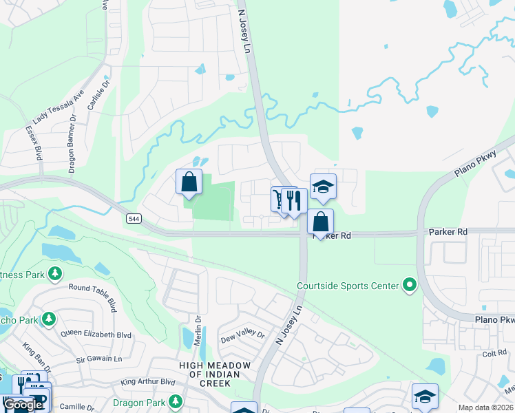 map of restaurants, bars, coffee shops, grocery stores, and more near 3310 Brookglen Drive in Carrollton