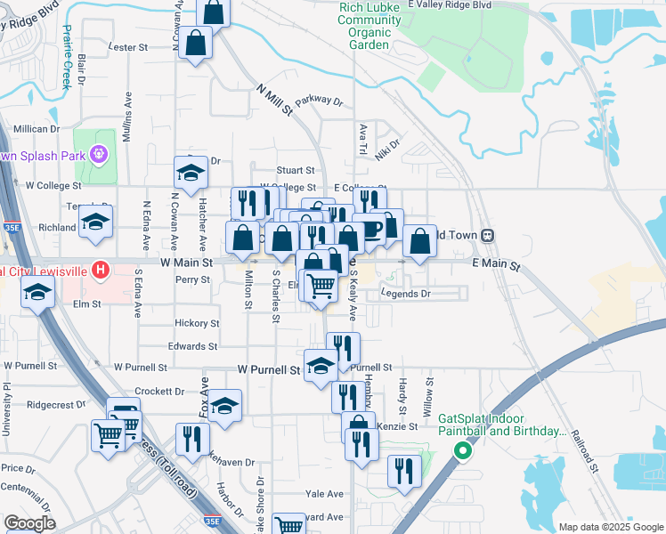 map of restaurants, bars, coffee shops, grocery stores, and more near in Lewisville