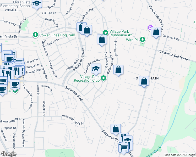 map of restaurants, bars, coffee shops, grocery stores, and more near 2061 Park Dale Lane in Encinitas