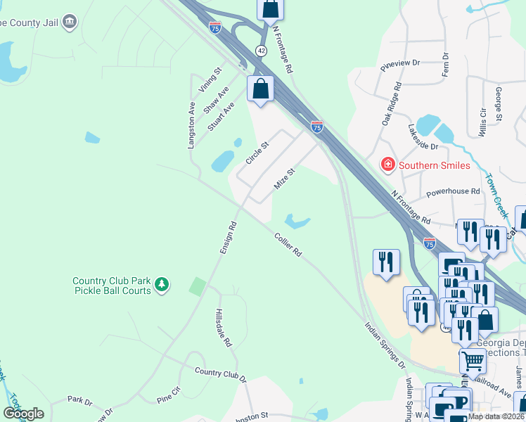 map of restaurants, bars, coffee shops, grocery stores, and more near 521 Collier Road in Forsyth
