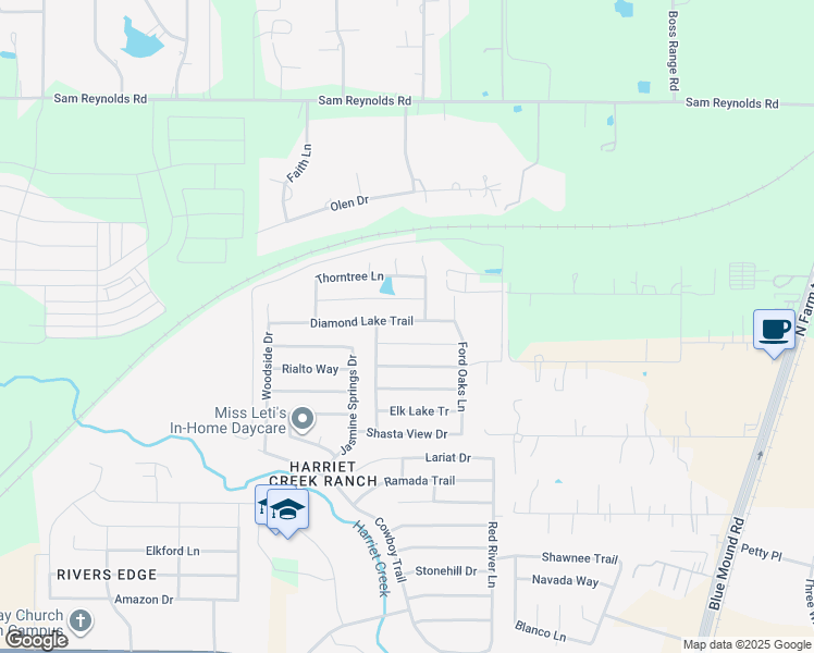 map of restaurants, bars, coffee shops, grocery stores, and more near 1828 Diamond Lake Trail in Justin