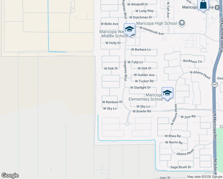 map of restaurants, bars, coffee shops, grocery stores, and more near 46000 Starlight Drive in Maricopa