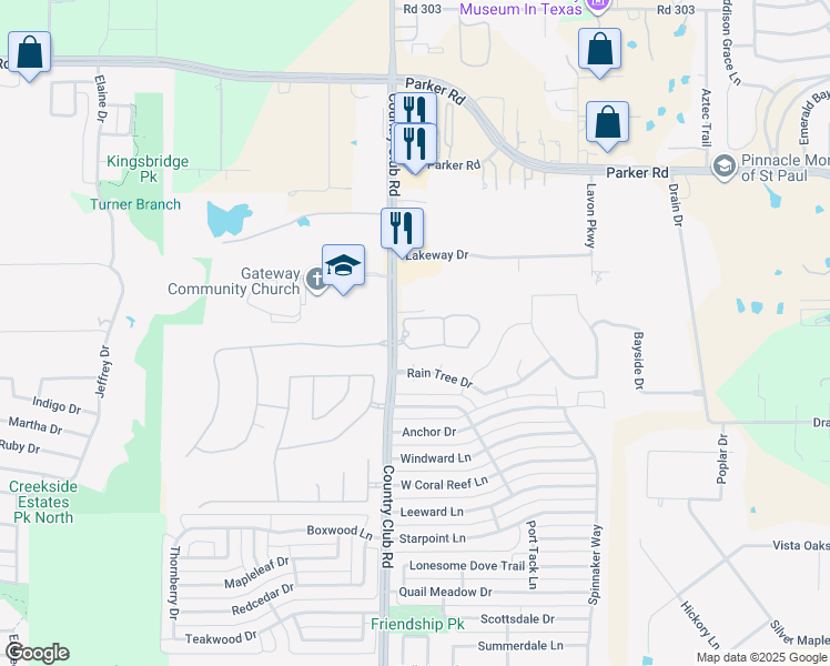 map of restaurants, bars, coffee shops, grocery stores, and more near 2000 Country Club Road in Wylie