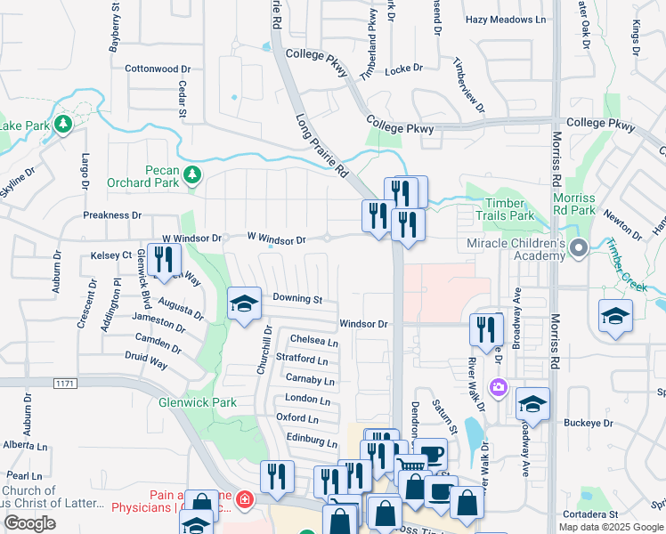 map of restaurants, bars, coffee shops, grocery stores, and more near 4329 Thames Court in Flower Mound