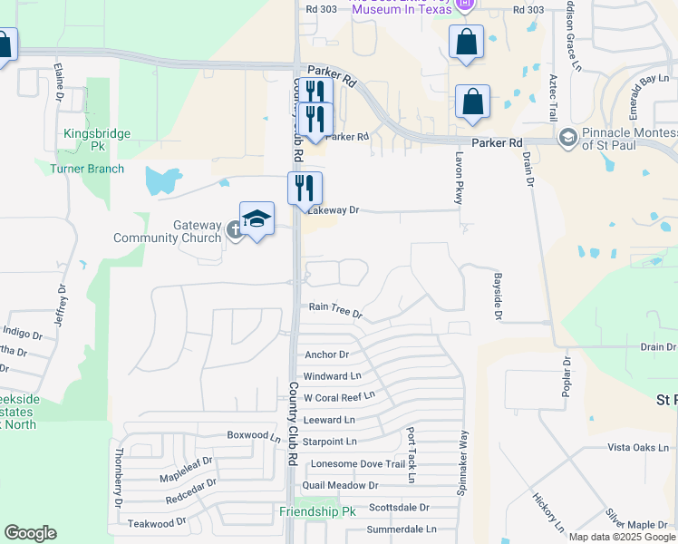map of restaurants, bars, coffee shops, grocery stores, and more near 2000 Country Club Road in Wylie