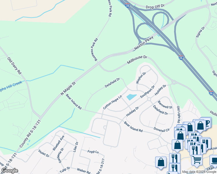 map of restaurants, bars, coffee shops, grocery stores, and more near 535 Delafield Drive in Summerville