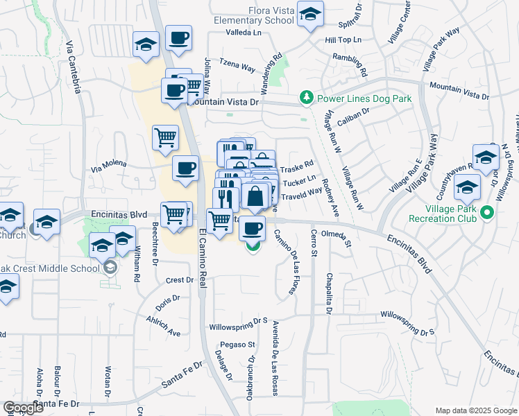 map of restaurants, bars, coffee shops, grocery stores, and more near 1506 Encinitas Boulevard in Encinitas