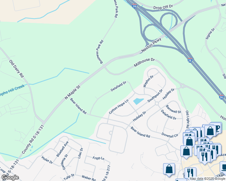 map of restaurants, bars, coffee shops, grocery stores, and more near 535 Delafield Drive in Summerville