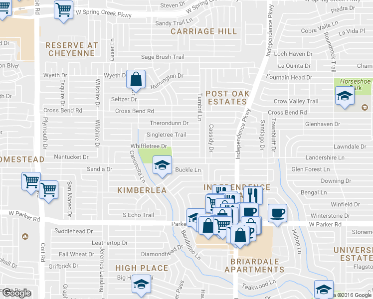 map of restaurants, bars, coffee shops, grocery stores, and more near 3324 Whiffletree Drive in Plano
