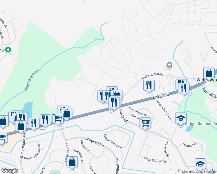 map of restaurants, bars, coffee shops, grocery stores, and more near 1936 Varner Street in Summerville