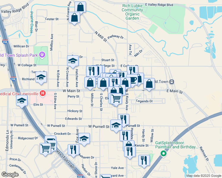 map of restaurants, bars, coffee shops, grocery stores, and more near in Lewisville