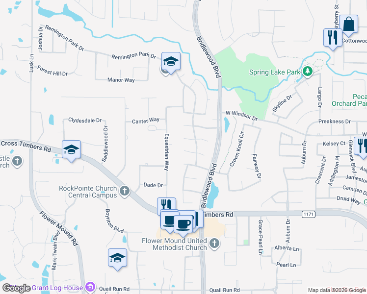map of restaurants, bars, coffee shops, grocery stores, and more near 4216 Remington Park Court in Flower Mound