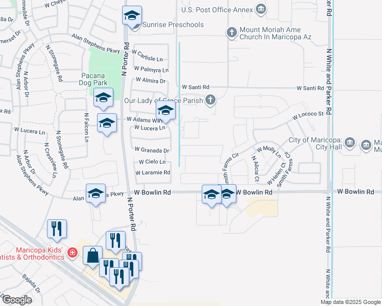 map of restaurants, bars, coffee shops, grocery stores, and more near 40982 West Portis Drive in Maricopa