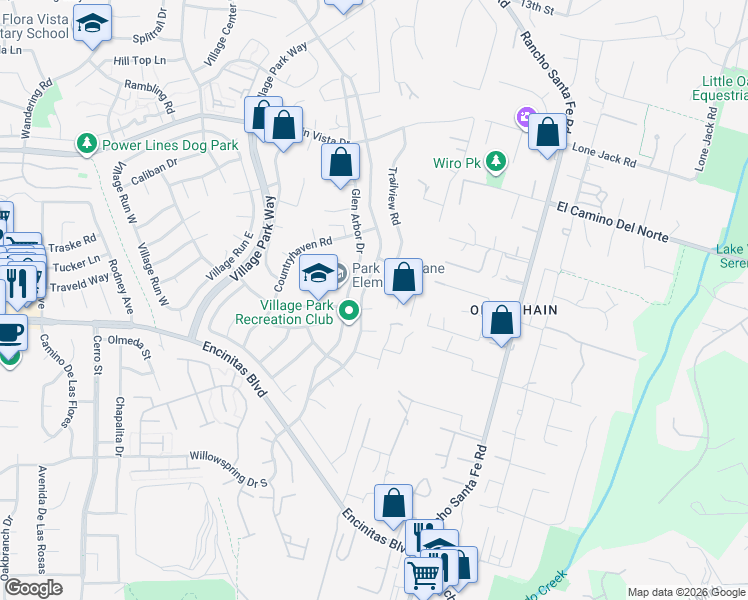 map of restaurants, bars, coffee shops, grocery stores, and more near 2112 Park Dale Lane in Encinitas