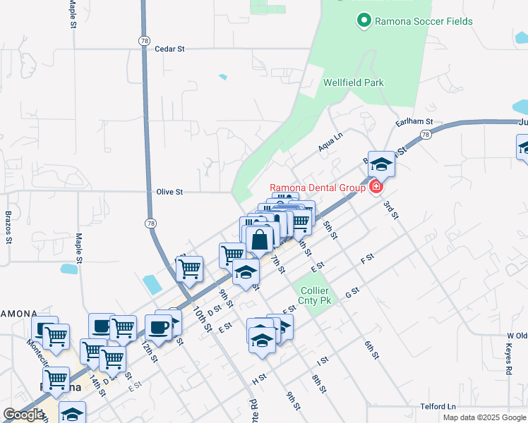 map of restaurants, bars, coffee shops, grocery stores, and more near 605 B Street in Ramona