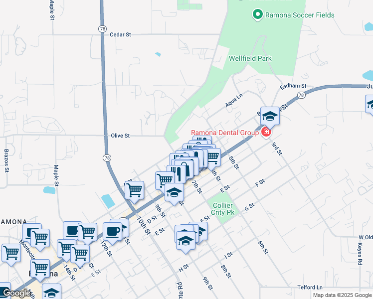 map of restaurants, bars, coffee shops, grocery stores, and more near 605 B Street in Ramona