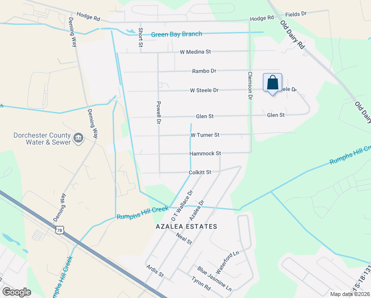 map of restaurants, bars, coffee shops, grocery stores, and more near 190 Hammock Street in Summerville