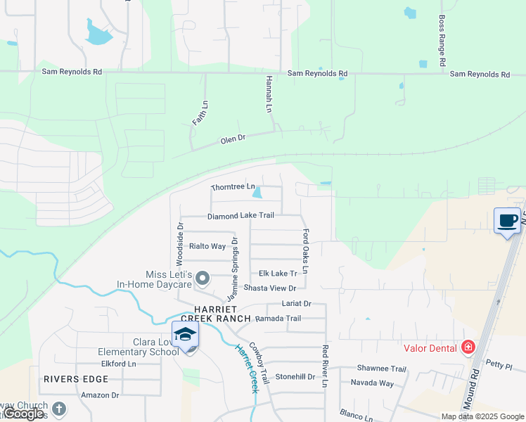 map of restaurants, bars, coffee shops, grocery stores, and more near 1817 Diamond Lake Trail in Justin