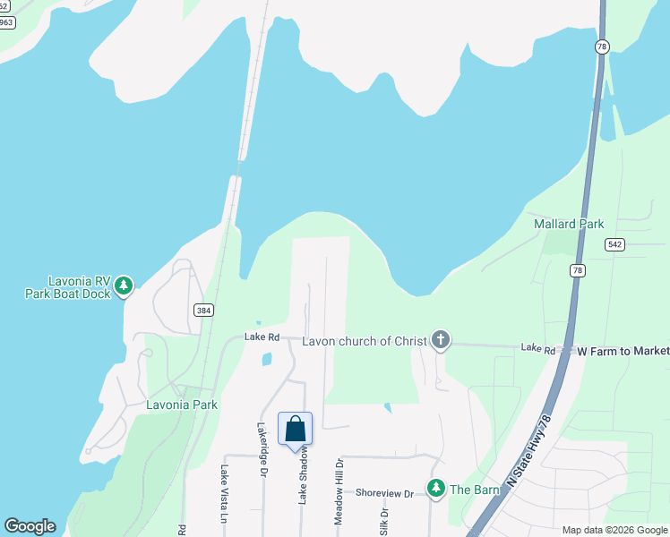 map of restaurants, bars, coffee shops, grocery stores, and more near 1018 Hilltop Drive in Lavon