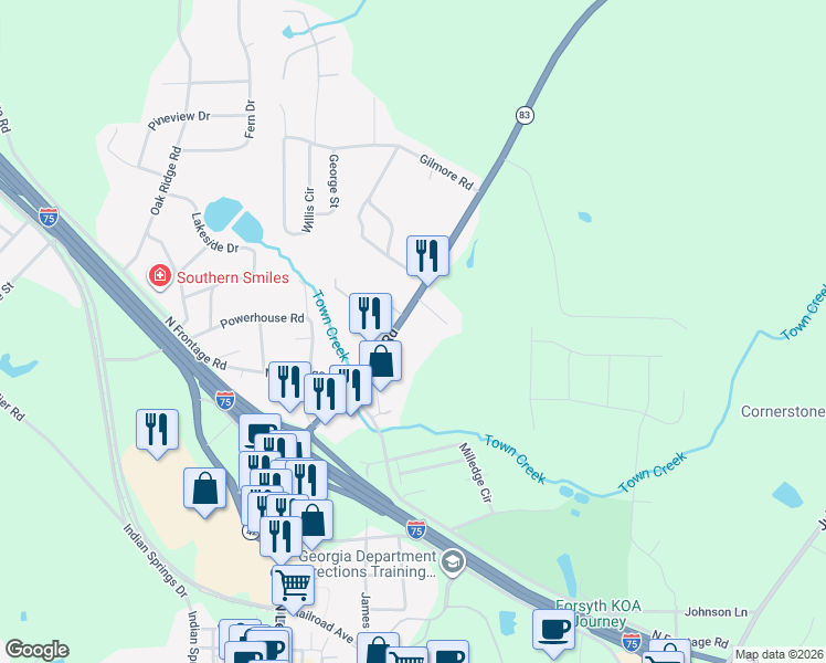 map of restaurants, bars, coffee shops, grocery stores, and more near 481 Georgia 83 in Forsyth