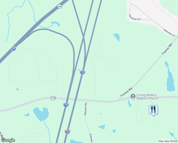 map of restaurants, bars, coffee shops, grocery stores, and more near 91 Almond Road in LaGrange