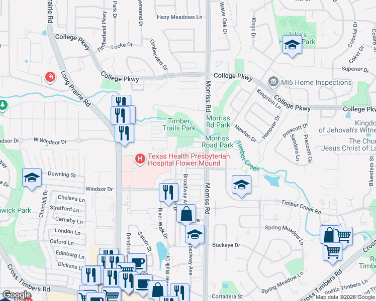 map of restaurants, bars, coffee shops, grocery stores, and more near 2236 7th Avenue in Flower Mound