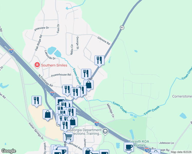 map of restaurants, bars, coffee shops, grocery stores, and more near 481 Georgia 83 in Forsyth