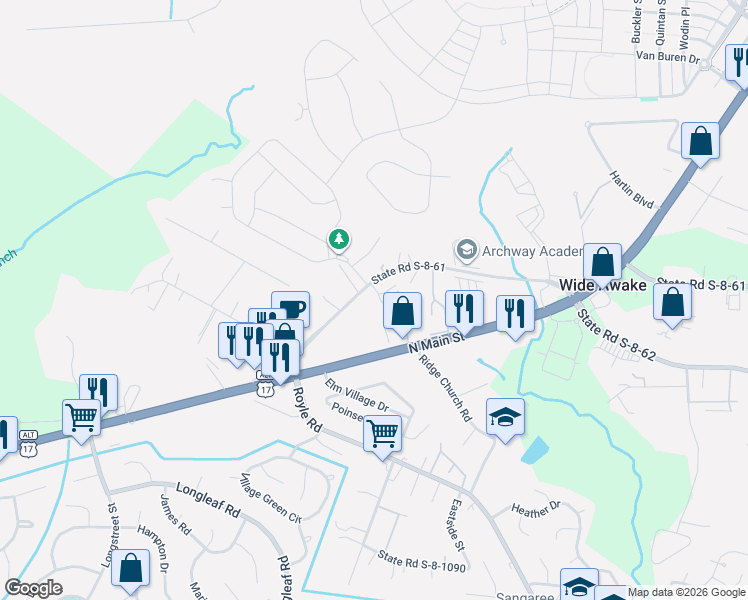 map of restaurants, bars, coffee shops, grocery stores, and more near 2500 Gault Way in Summerville
