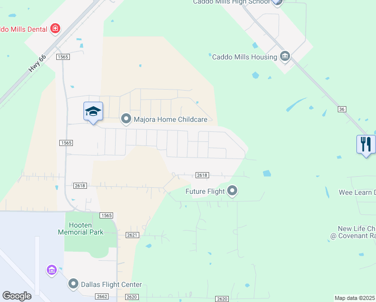 map of restaurants, bars, coffee shops, grocery stores, and more near 3448 County Road 2618 in Caddo Mills