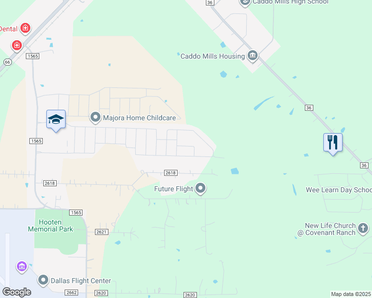 map of restaurants, bars, coffee shops, grocery stores, and more near 3364 County Road 2618 in Caddo Mills