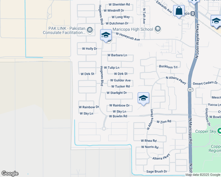 map of restaurants, bars, coffee shops, grocery stores, and more near 45765 W Tucker Rd in Maricopa