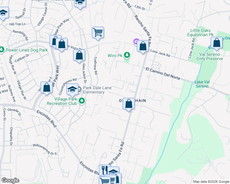map of restaurants, bars, coffee shops, grocery stores, and more near 516 Whisper Wind Drive in Encinitas