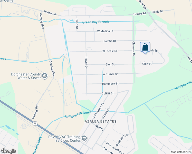 map of restaurants, bars, coffee shops, grocery stores, and more near 190 Hammock Street in Summerville