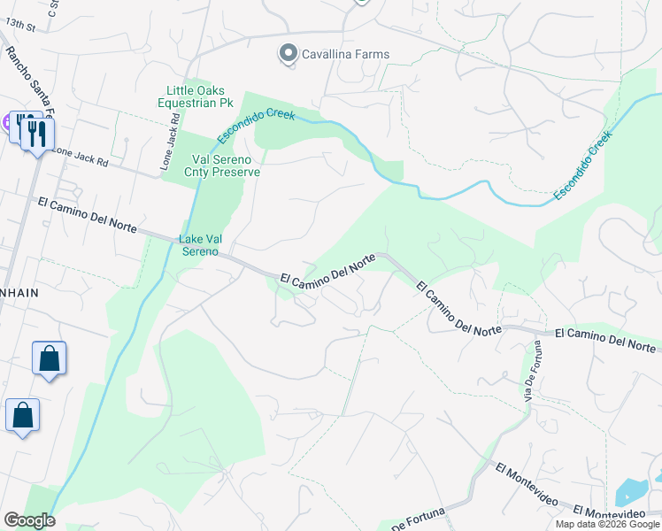 map of restaurants, bars, coffee shops, grocery stores, and more near 5354 El Camino Del Norte in Rancho Santa Fe