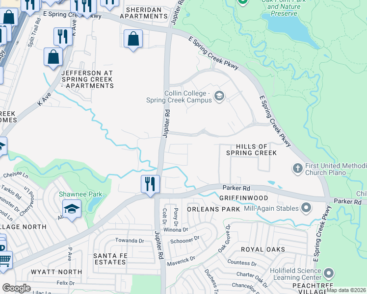 map of restaurants, bars, coffee shops, grocery stores, and more near 2437 Fieldlark Drive in Plano
