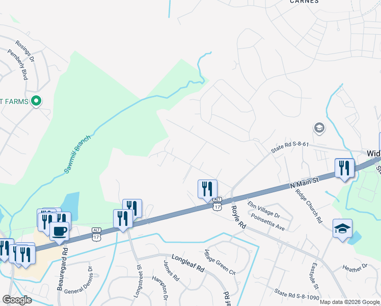 map of restaurants, bars, coffee shops, grocery stores, and more near 1923 Dubard Street in Summerville