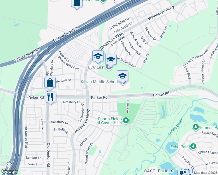 map of restaurants, bars, coffee shops, grocery stores, and more near 2401-2453 Farm to Market Road 544 in Lewisville
