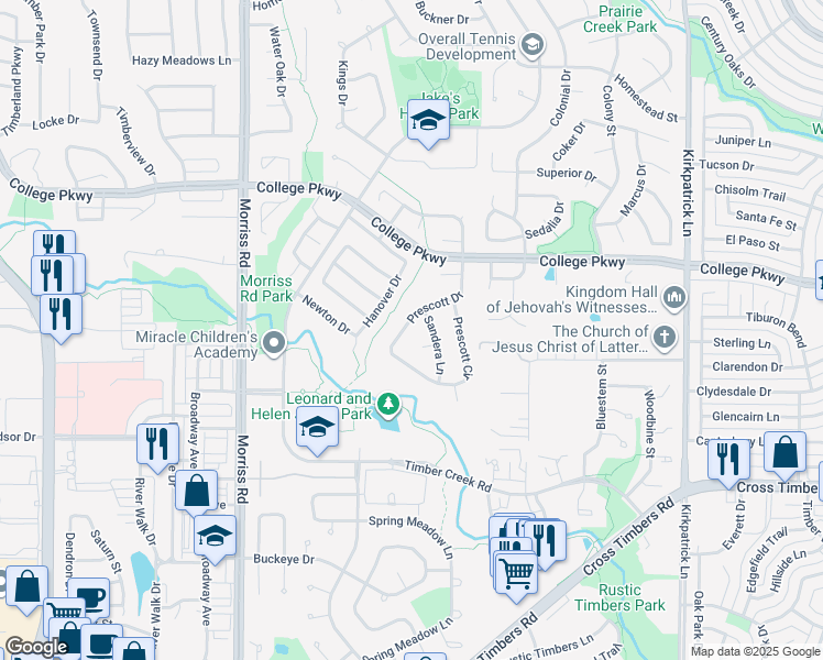 map of restaurants, bars, coffee shops, grocery stores, and more near 1740 Prescott Drive in Flower Mound