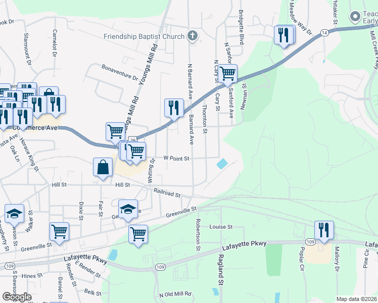 map of restaurants, bars, coffee shops, grocery stores, and more near 21 Barnard Avenue in LaGrange