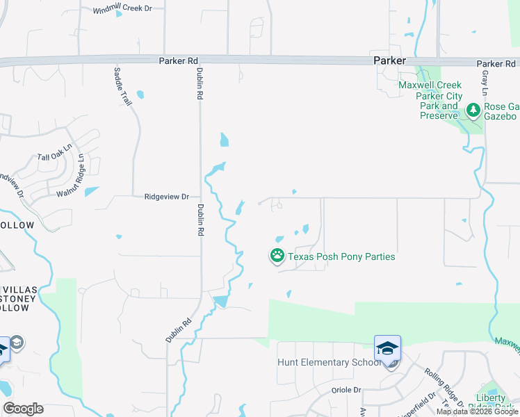 map of restaurants, bars, coffee shops, grocery stores, and more near 5400 Gregory Lane in Parker