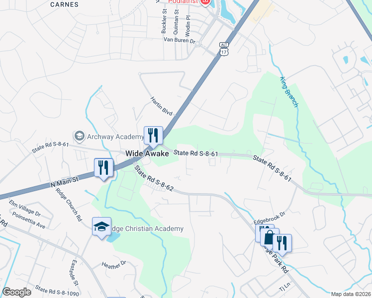 map of restaurants, bars, coffee shops, grocery stores, and more near 592 Myers Road in Summerville